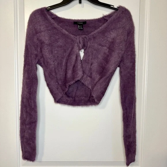 Forever 21 Tops Forever Fuzzy Purple Long Sleeve Crop Top